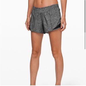 Lululemon Hotty Hot Short, 4” inseam, heather grey and black, size 6